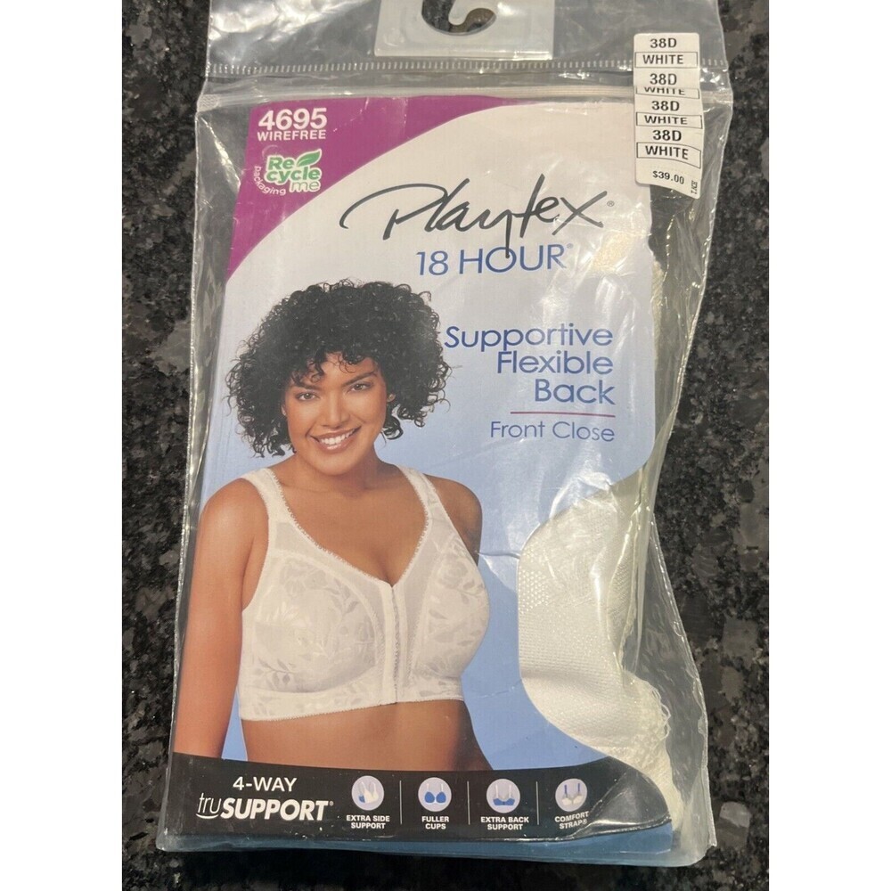 Playtex 18 Hour Supportive Flexible Back Bra 4695 Front Close White Size 38D NWT